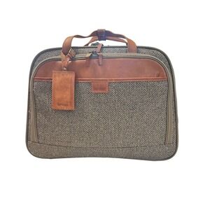 Hartmann Mobile‎ Office Bag Unisex Large Tan Tweed Leather Vintage Rolling